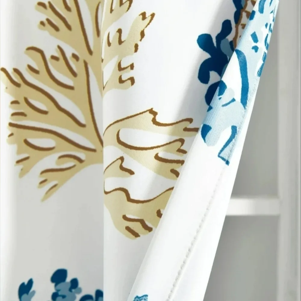 LUSH DECOR Coastal Reef Feather Window Panels Light Filtering Blue/Coral 52x84in